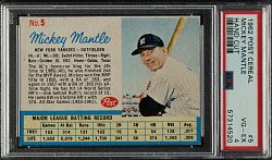1962 Post Cereal #5 Mickey Mantle PSA VG-EX 4