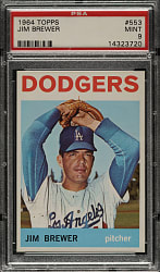 1964 Topps #553 Jim Brewer PSA MINT 9