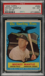 1959 Topps #564 Mickey Mantle All-Star PSA EX-MT 6