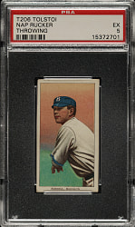 1909-1911 T206 White Border Nap Rucker Throwing PSA EX 5 - Tolstoi Back