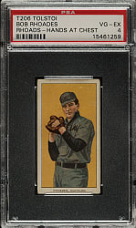 1909-1911 T206 White Border Bob Rhoades Hands at Chest PSA VG-EX 4 - Tolstoi Back