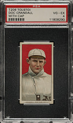 1909-1911 T206 White Border Doc Crandall Portrait with Cap PSA VG-EX 4 - Tolstoi Back