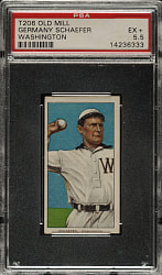 1909-1911 T206 White Border Germany Schaefer Washington PSA EX+ 5.5 - Old Mill Back