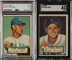 1952 Topps #141 Clint Hartung and 262 Virgil Trucks PSA- and SGC-Graded Pair