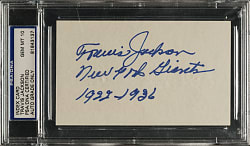 Travis Jackson Signed Index Card PSA/DNA GEM MINT 10