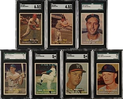 1957 Topps SGC-Graded Collection (7) Including Eddie Mathews, Gil Hodges, and Robin Roberts