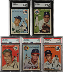 1954 Topps Hall of Fame and Star PSA- and SGC-Graded Collection (5) Including Yogi Berra, Whitey Ford, and Phil Rizzuto