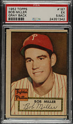 1952 Topps #187 Bob Miller PSA EX 5 (MC) - "Canadian" Gray Back