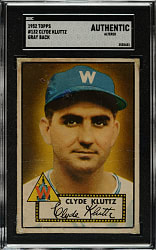 1952 Topps #132 Clyde Kluttz SGC Authentic - "Canadian" Gray Back