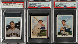 1955 Golden Stamps Brooklyn Dodgers and New York Giants PSA-Graded Trio: Duke Snider, Pee Wee Reese and Sal Maglie
