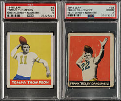 1948 Leaf Football #9 Tommy Thompson and #38 Frank Dancewicz PSA-Graded Pair