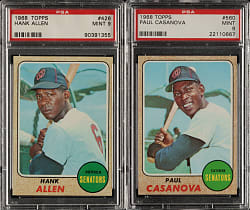 1966 Topps #426 Hank Allen and 560 Paul Casanova PSA MINT 9 Pair