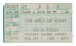 September 2, 1996 United States (vs. Russia) World Cup Hockey Group Stage Ticket Stub