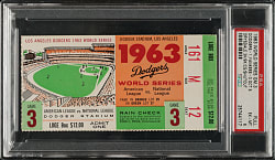 October 5, 1963 Los Angeles Dodgers (vs. New York Yankees) World Series Game 3 Ticket Stub PSA EX-MT 6 - Don Drysdale Complete-Game Shutout