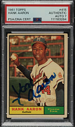 Signed 1961 Topps #415 Hank Aaron PSA/DNA NM 7