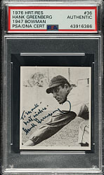 Signed 1976-1977 HRT/RES 1947 Bowman #36 Hank Greenberg - PSA/DNA