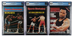1975 to 1998 Sports Illustrated and The Source Sports Boxing CGC-Graded Trio: Muhammad Ali, Joe Frazier and Mike Tyson