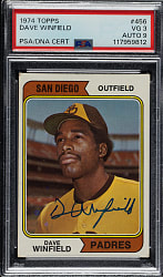 Signed 1974 Topps #456 Dave Winfield Rookie PSA VG 3 with MINT 9 Signature