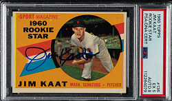 Signed 1960 Topps #136 Jim Kaat Rookie PSA EX 5 with NM-MT 8 Signature