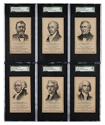 Circa 1887 Colburn's Celebrated Shoe Trade Card SGC-Graded Collection (6) Including Thomas Jefferson and Ulysses S. Grant