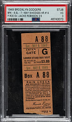 May 8, 1949 Brooklyn Dodgers (vs. St. Louis Cardinals) Ticket Stub PSA VG 3 - Gil Hodges Home Run and Jackie Robinson Three Hits