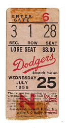 July 25, 1956 Brooklyn Dodgers (vs. Cincinnati Reds) Ticket Stub - Game Played in Jersey City - Duke Snider Walk-Off Home Run