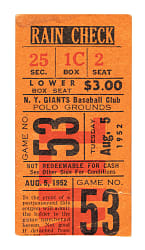 August 5, 1952 New York Giants (vs. Brooklyn Dodgers) Ticket Stub - Gil Hodges Grand Slam
