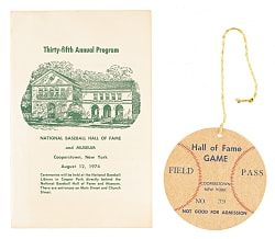 1974 Mickey Mantle Hall of Fame Induction Program Plus Hall of Fame Game Field Pass