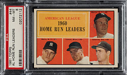 1961 Topps #44 AL Home Run Leaders with Mickey Mantle and Roger Maris PSA NM-MT 8