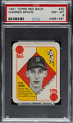 1951 Topps Red Back #30 Warren Spahn PSA NM-MT 8