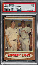 1962 Topps #18 Managers' Dream with Mickey Mantle and Willie Mays PSA EX 5