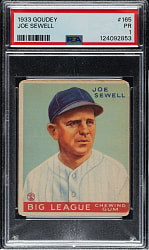 1933 R319 Goudey #165 Joe Sewell PSA POOR 1