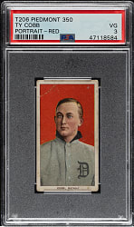 1909-1911 T206 White Border Ty Cobb Portrait Red Background PSA VG 3