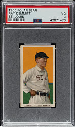 Lot # 9: 1909-1911 T206 White Border Ray Demmitt St. Louis Variation PSA VG 3