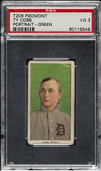 Lot # 4: 1909-1911 T206 White Border Ty Cobb Portrait Green Background PSA VG 3