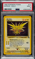 1999 Pokemon Fossil #15 Zapdos Holographic PSA MINT 9