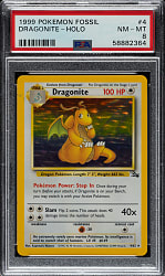 1999 Pokemon Fossil #4 Dragonite Holographic PSA NM-MT 8