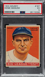 1933 R319 Goudey #187 Heinie Manush PSA EX 5