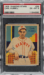 1934-1936 R327 Diamond Stars #39 Carl Hubbell (1935 Green Back) PSA EX-MT 6