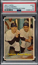 1957 Topps #407 Yankees' Power Hitters with Mantle and Berra PSA FAIR 1.5