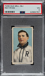 1909-1911 T206 White Border Ray Ryan Southern Leaguer PSA VG 3 - Old Mill Back
