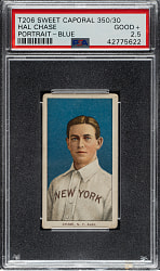 1909-1911 T206 White Border Hal Chase Portrait Blue Background PSA GOOD+ 2.5
