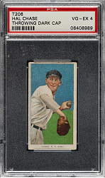 1909-1911 T206 White Border Hal Chase Throwing Dark Cap PSA VG-EX 4 - Polar Bear Back