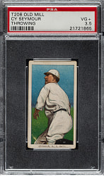 1909-1911 T206 White Border Cy Seymour Throwing PSA VG+ 3.5 - Old Mill Back