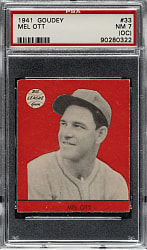 1941 R324 Goudey #33 Mel Ott PSA NM 7 (OC) - Red Background