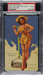 1945 Mutoscope "Artist Pin-Up Girls" Bow-Do I Mow 'Em Down! PSA MINT 9