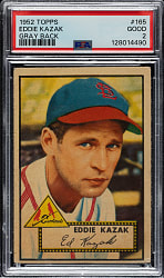 1952 Topps #165 Eddie Kazak PSA GOOD 2 - "Canadian" Gray Back