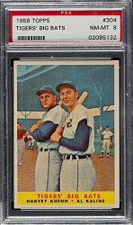 1958 Topps #304 Tigers' Big Bats with Al Kaline PSA NM-MT 8