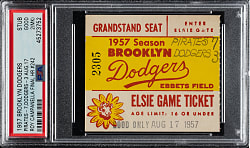 August 17, 1957 Brooklyn Dodgers (vs. Pittsburgh Pirates) Ticket Stub PSA GOOD 2 (MK) - Roy Campanella Final Home Run #242