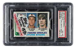 1982 Topps Unopened Cello Pack PSA NM-MT 8 - Cal Ripken Jr. Rookie on Top and Lee Smith Rookie on Back